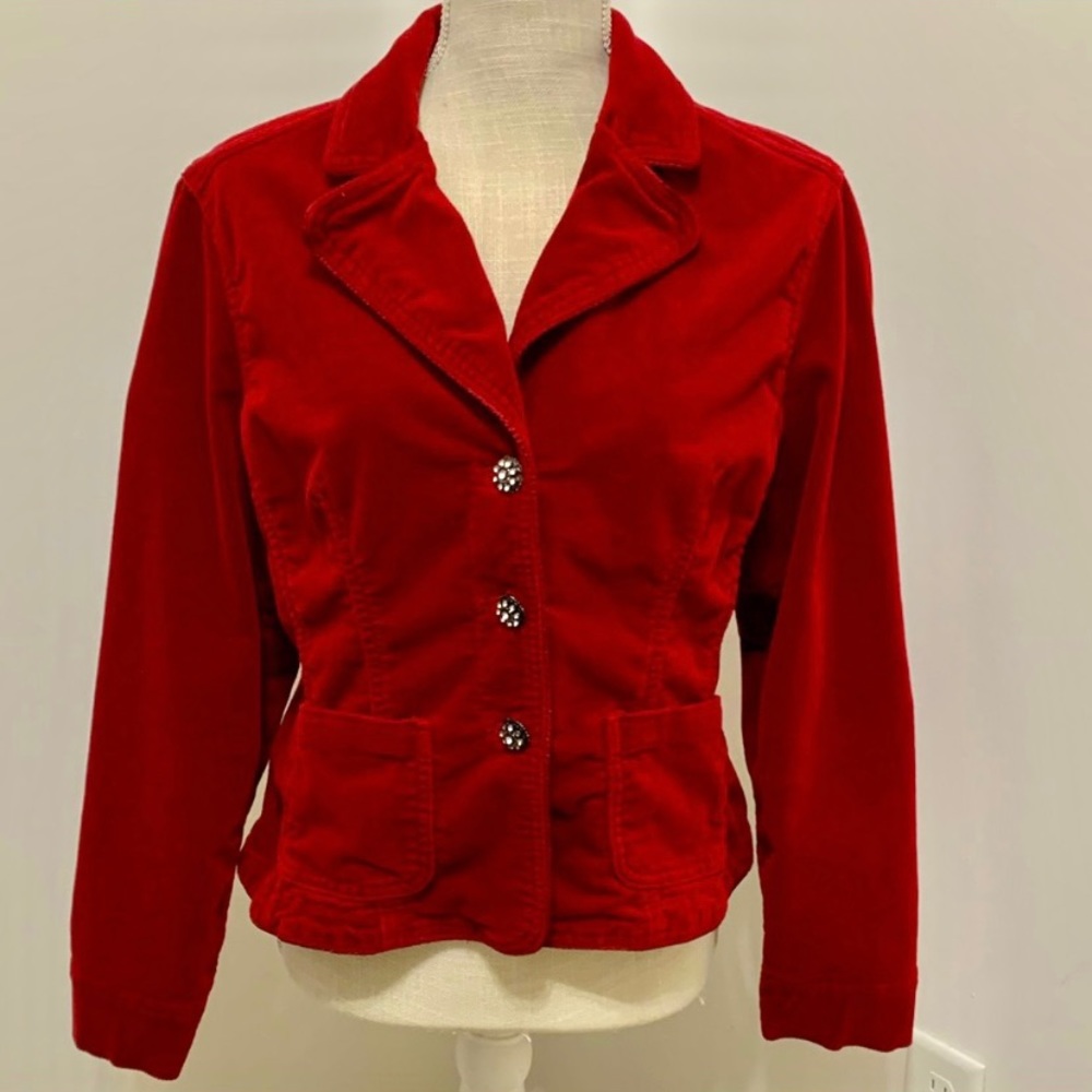 Y2k Red Velvet Rhinestone Button Blazer Jacket Jr XL